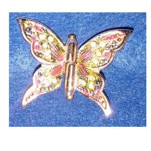 Vintage Butterfly Fur Clip / Dress Clip – West Germany – Rhinestone Enamel 1950s